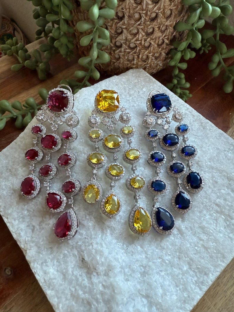 CZ Doublet Dangle Drop Earrings - Image 1