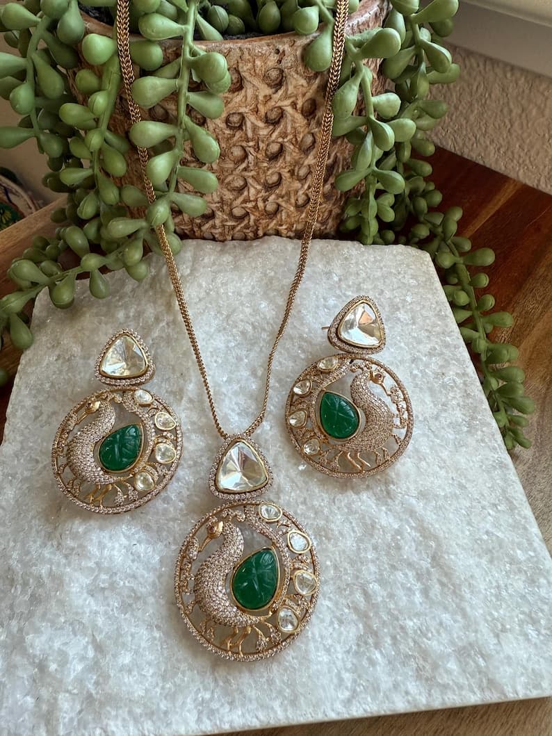 Peacock Pendant Necklace Set - Image 1