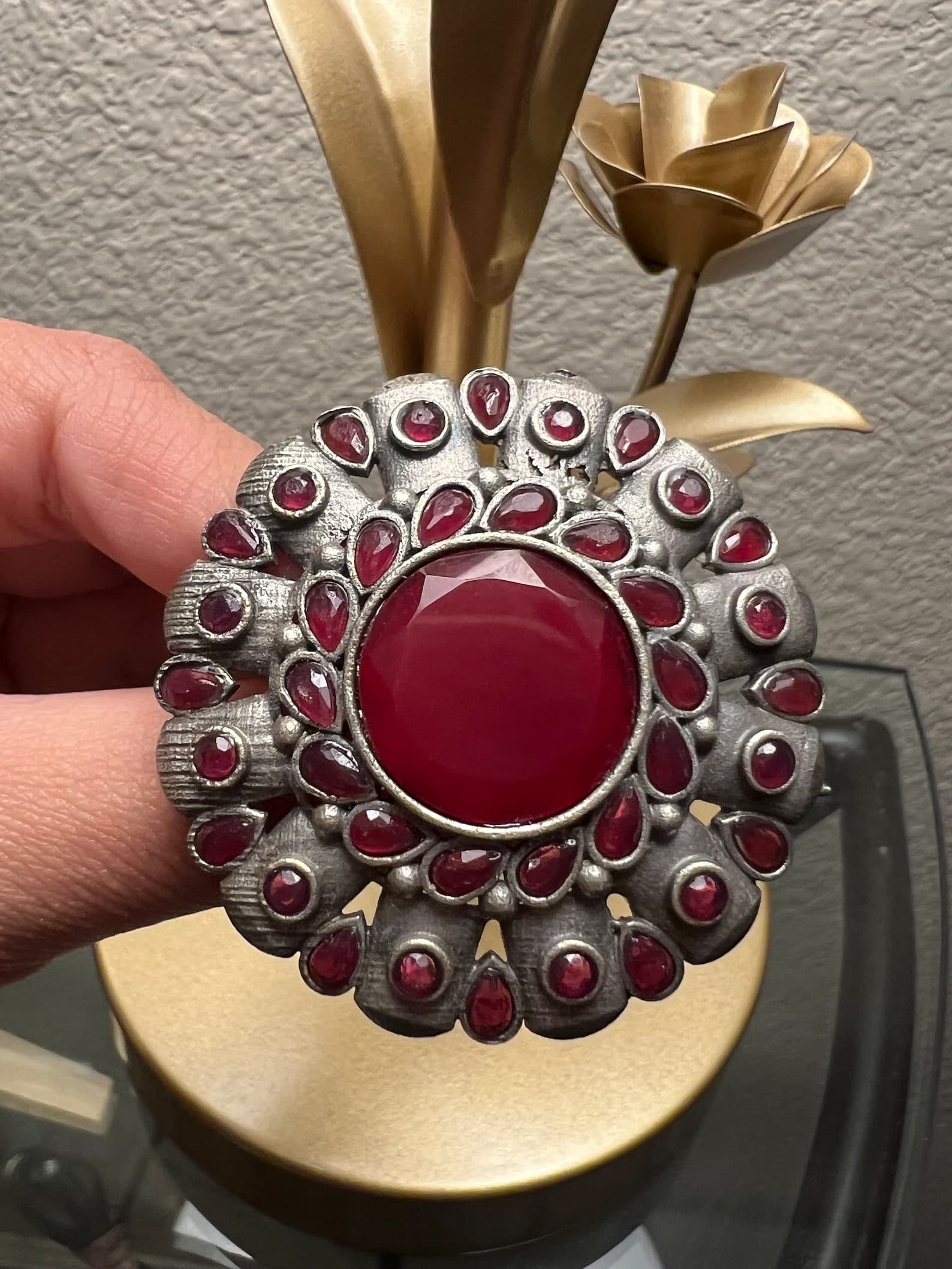 Elegant Adjustable Jumbo Silver Ring with Monalisa Stones thumbnail 2