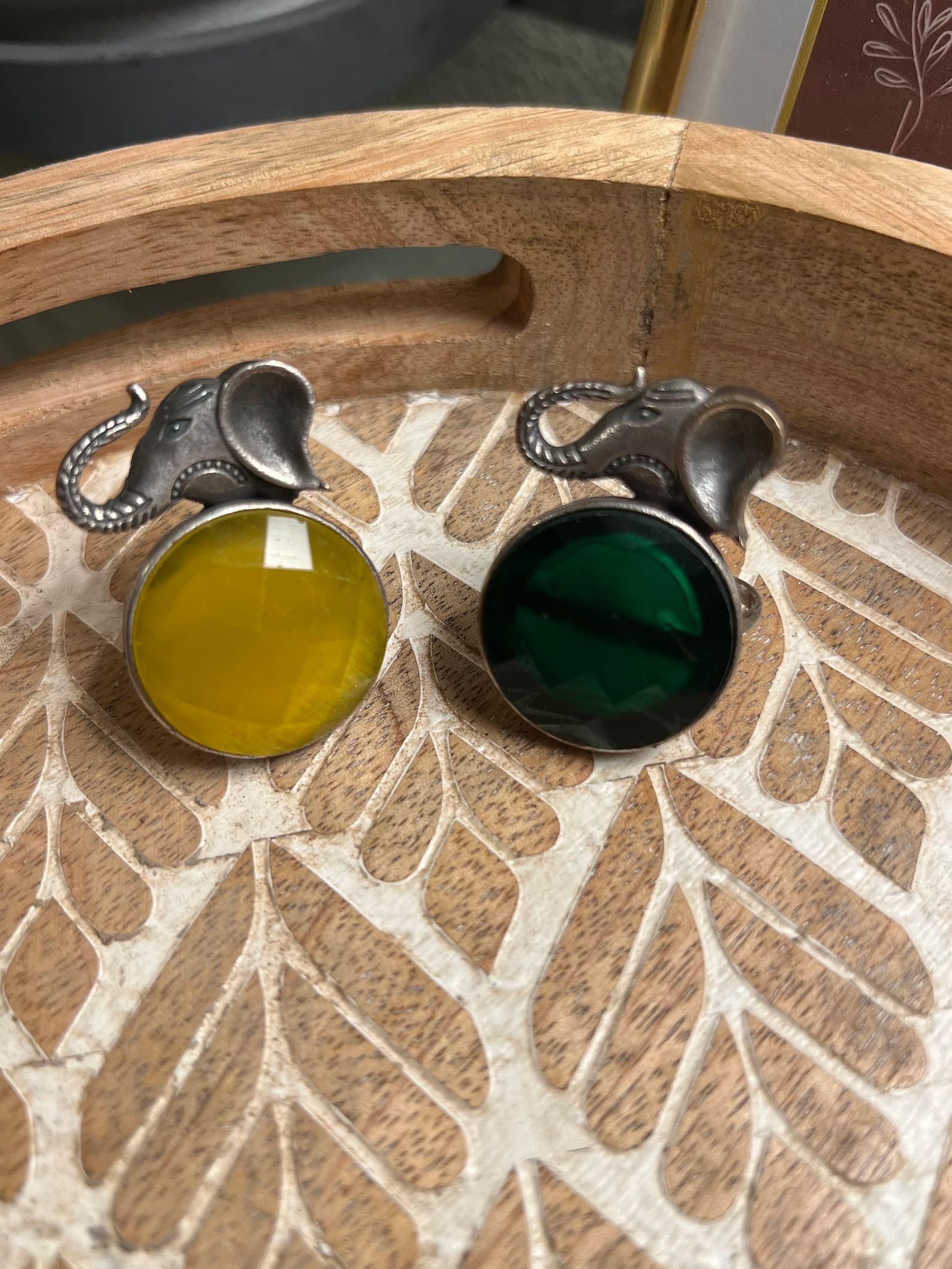 Adjustable Elephant Silver Ring with Monalisa Stones