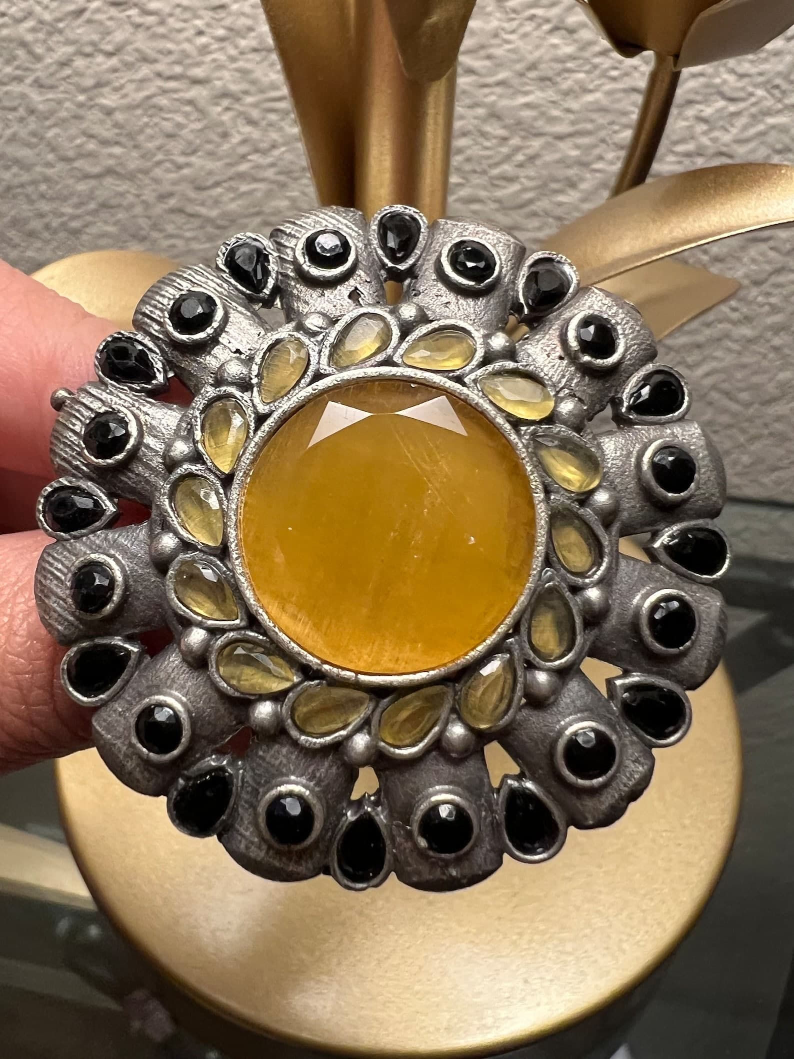 Elegant Adjustable Jumbo Silver Ring with Monalisa Stones thumbnail 5