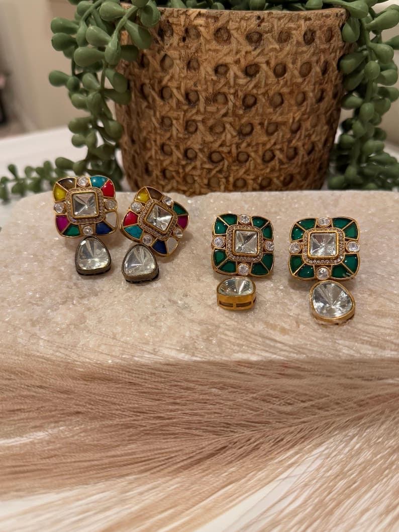 Moissanite Stone Kundan Earrings - Image 1