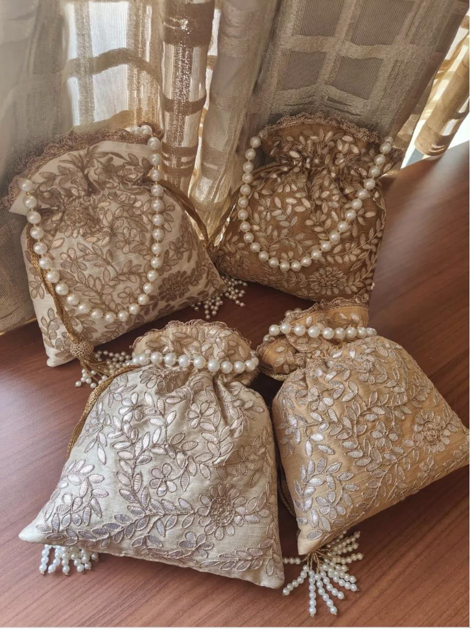 White Potli Bag with Gota Patti Gold Embroidery thumbnail 3