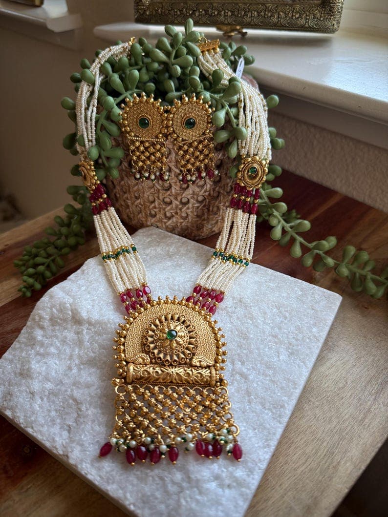 Multi-Strand Pearl Temple Necklace Set - Image 1