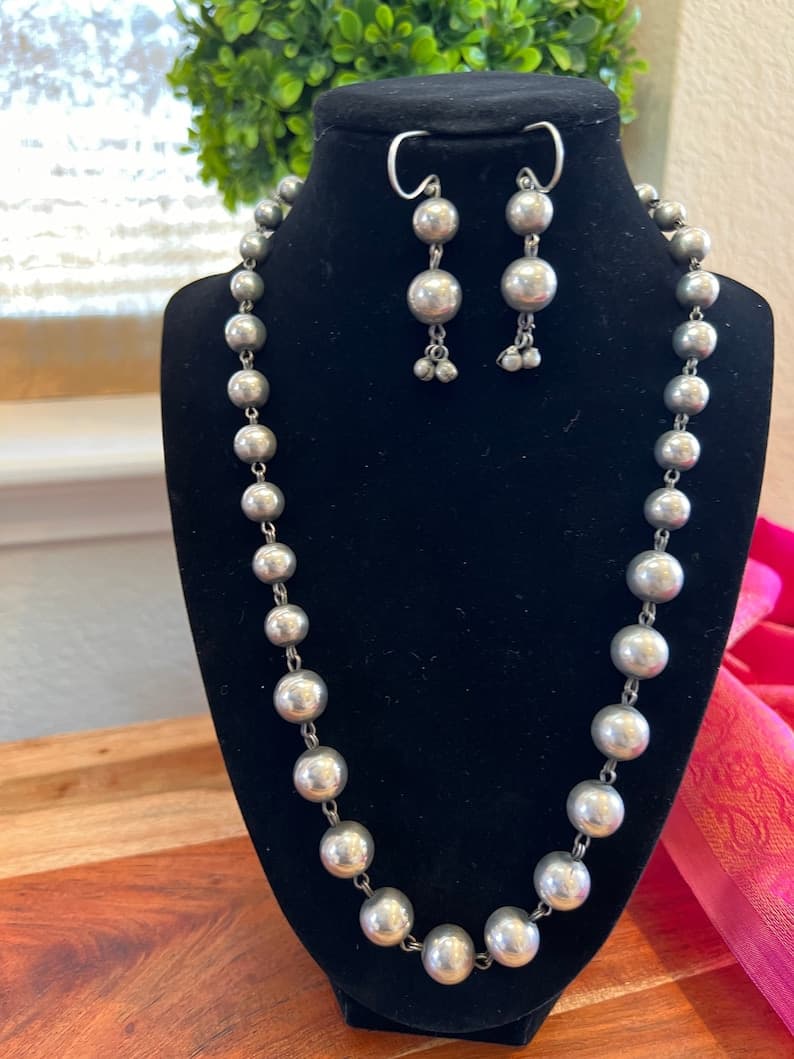 Dark Grey Pearl Necklace Set