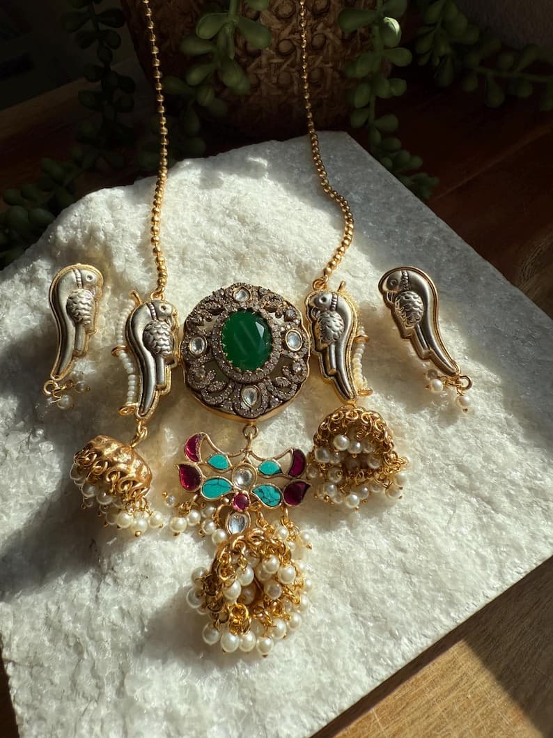 Dual Tone Parrot Pendant Necklace - Image 1