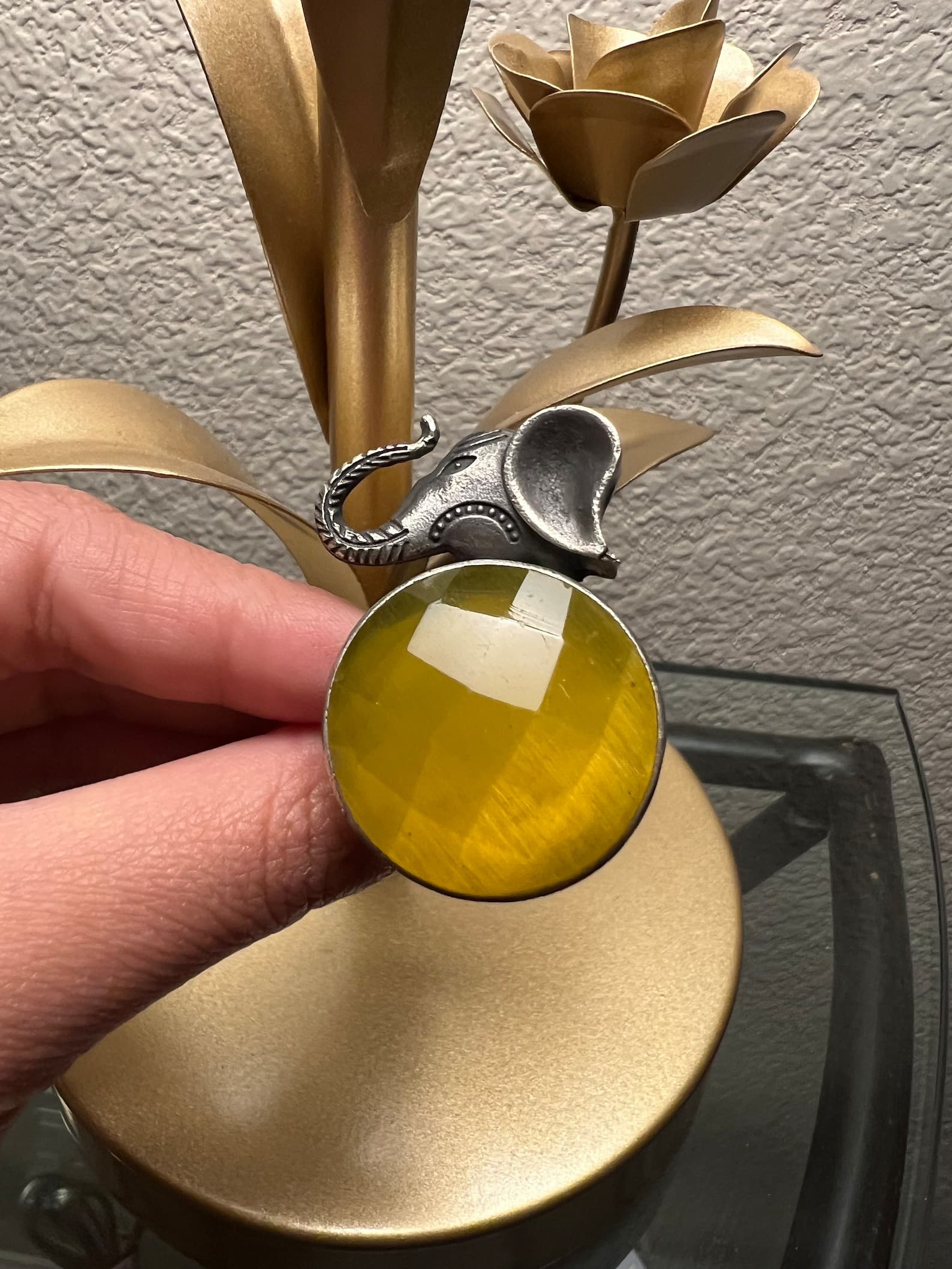 Adjustable Elephant Silver Ring with Monalisa Stones alternate view