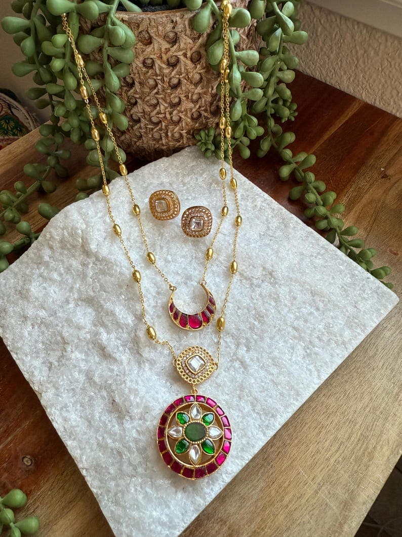 Double Layer Kundan Pendant Set - Image 1