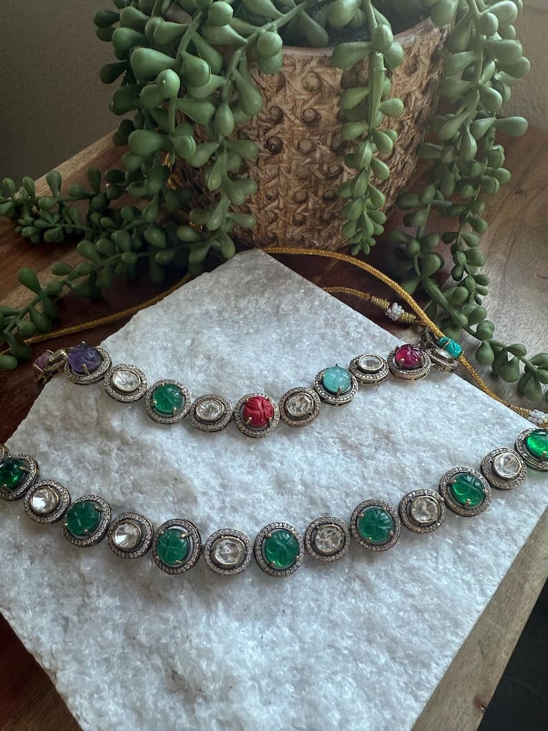 Moissanite and Carved Stone Necklace Set - Image 1