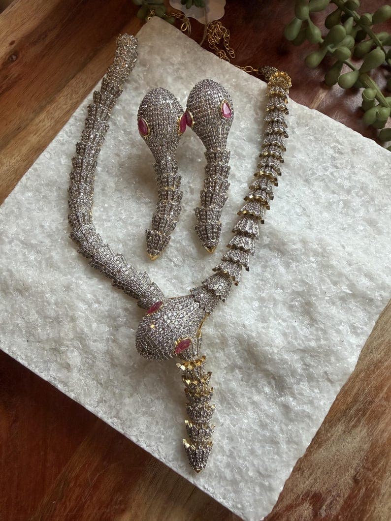 CZ Serpent Necklace and Earring Set - Image 1