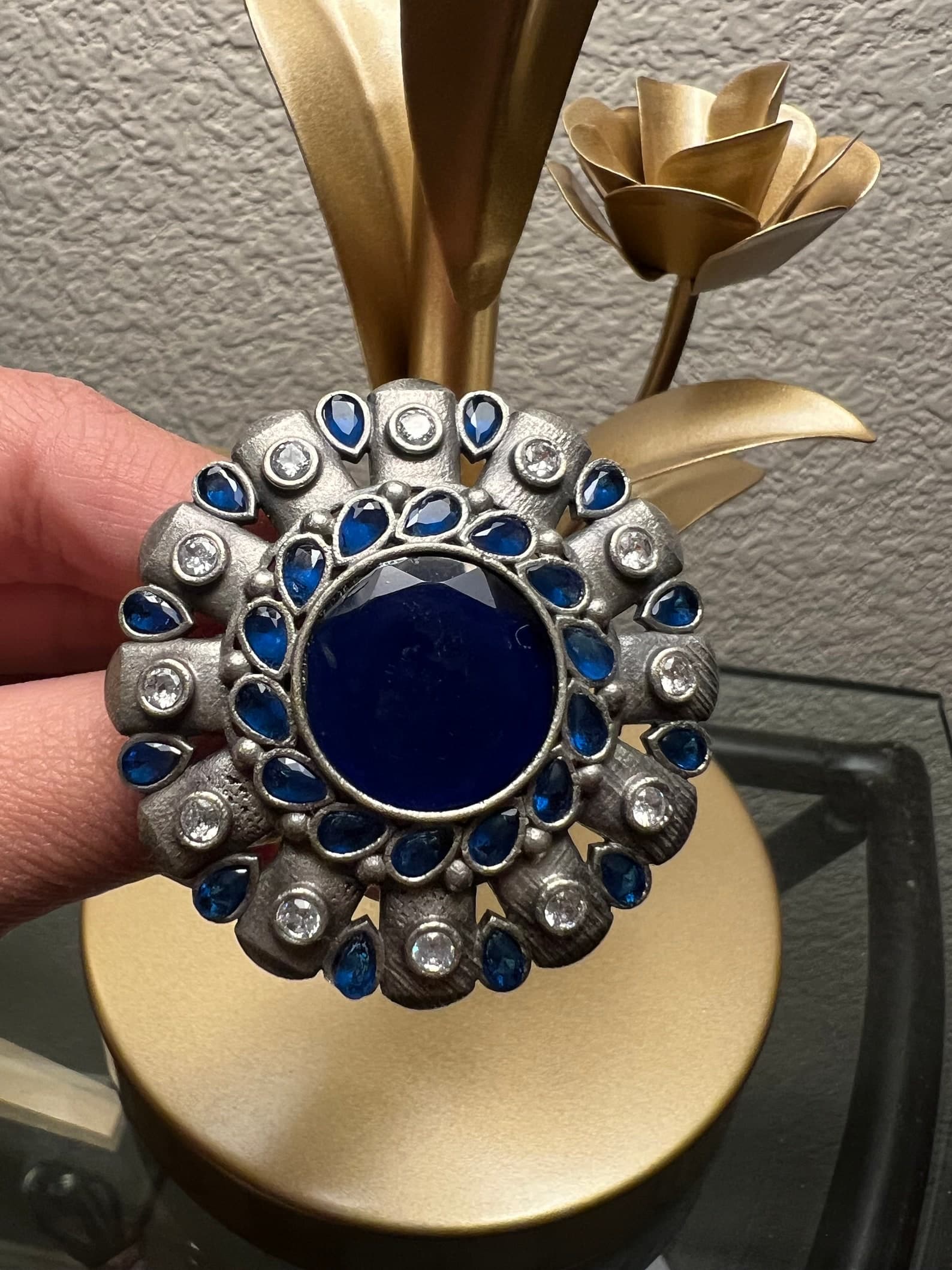 Elegant Adjustable Jumbo Silver Ring with Monalisa Stones thumbnail 3