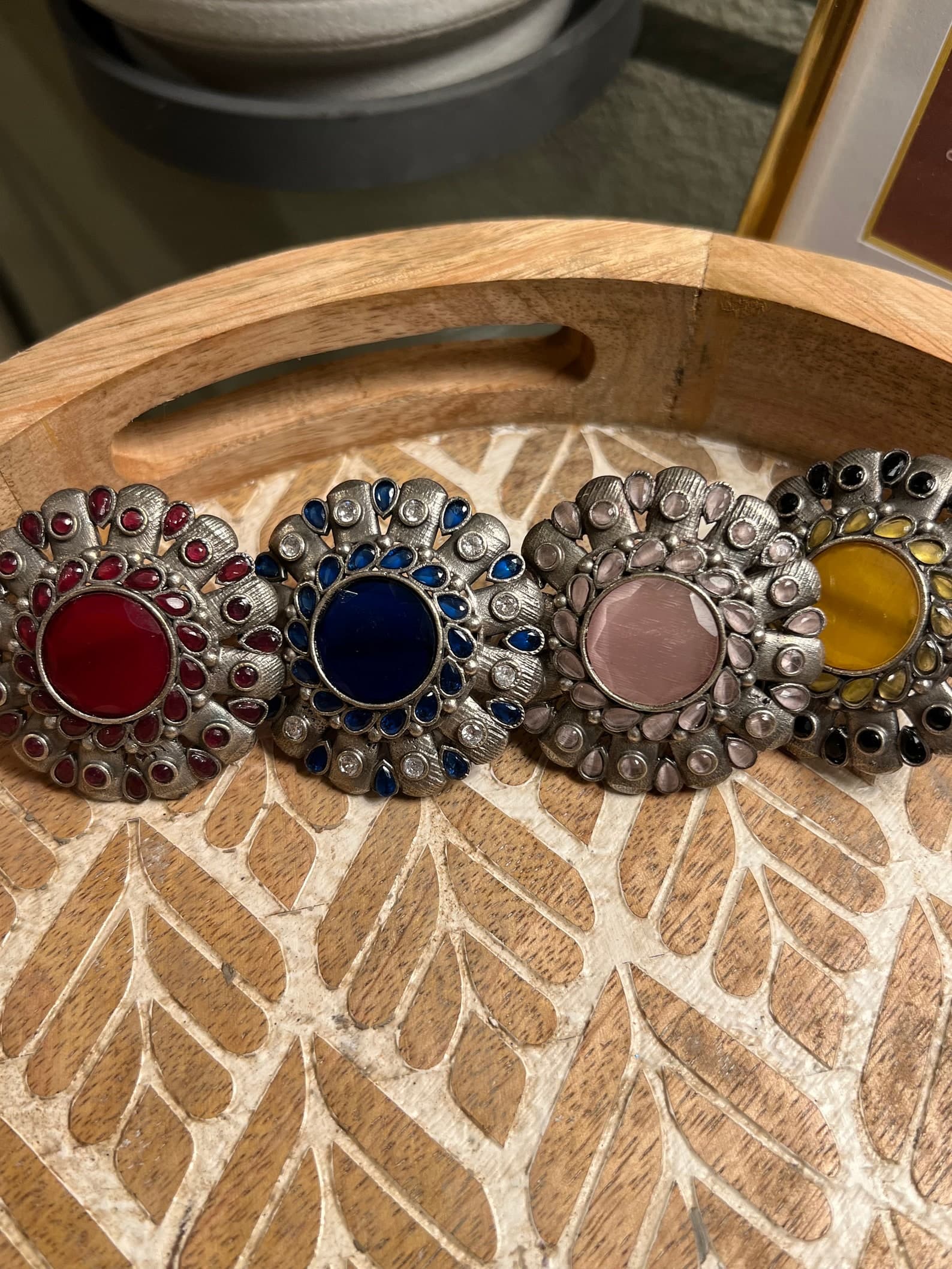 Elegant Adjustable Jumbo Silver Ring with Monalisa Stones - Image 1