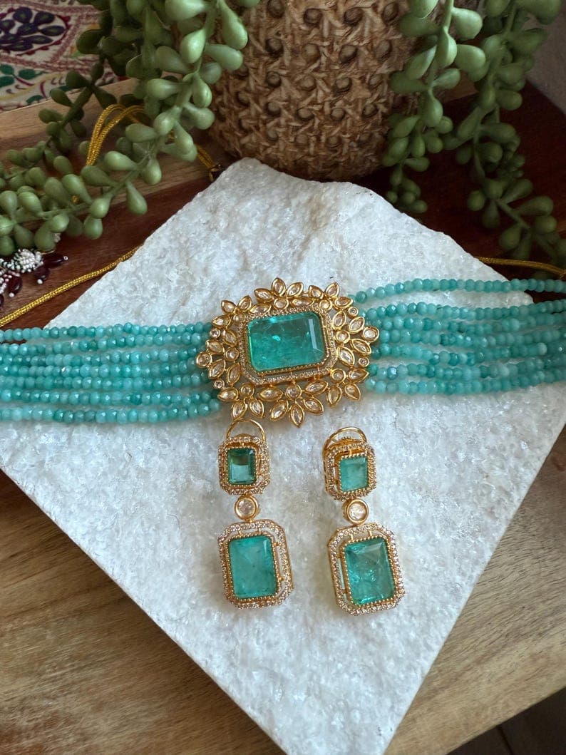 Aqua Blue Kundan Choker Set - Image 1