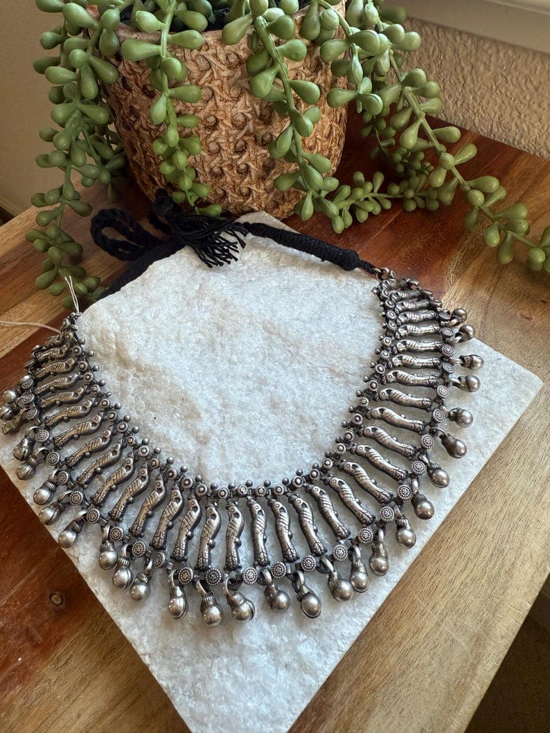 Oxidized Silver Parrot Choker Necklace - Image 1