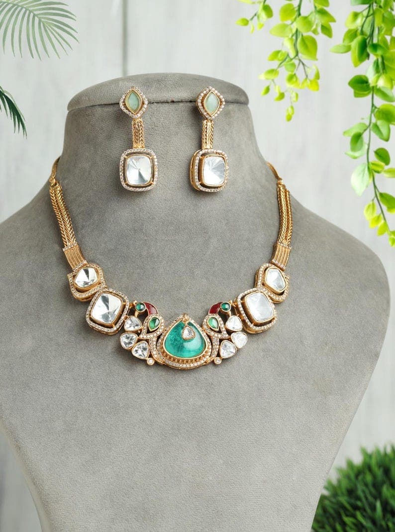 Gold Necklace Set with Doublet Stones