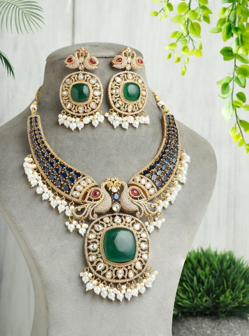 Kundan Bridal Choker Necklace Set with Pearl Drops - Image 1