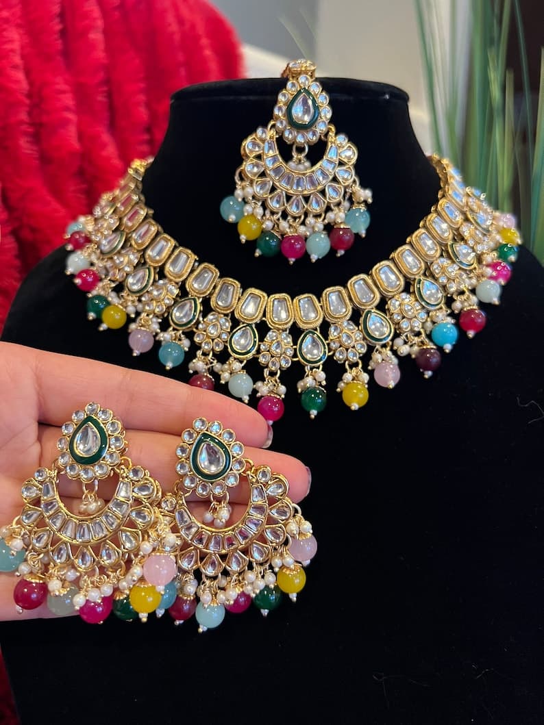 Bridal Kundan Choker Necklace Set - Image 1