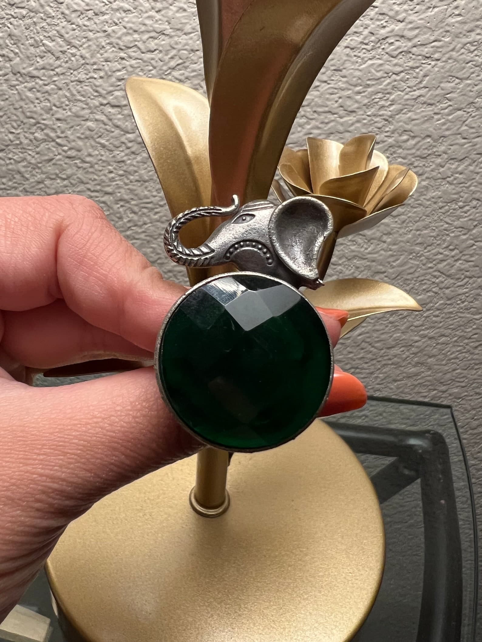 Adjustable Elephant Silver Ring with Monalisa Stones thumbnail 3