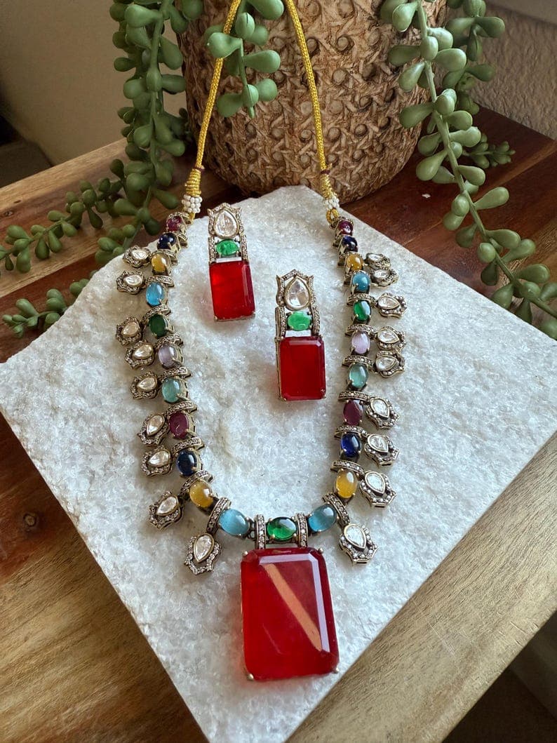 Moissanite & Doublet Indian Jewelry Set - Image 1