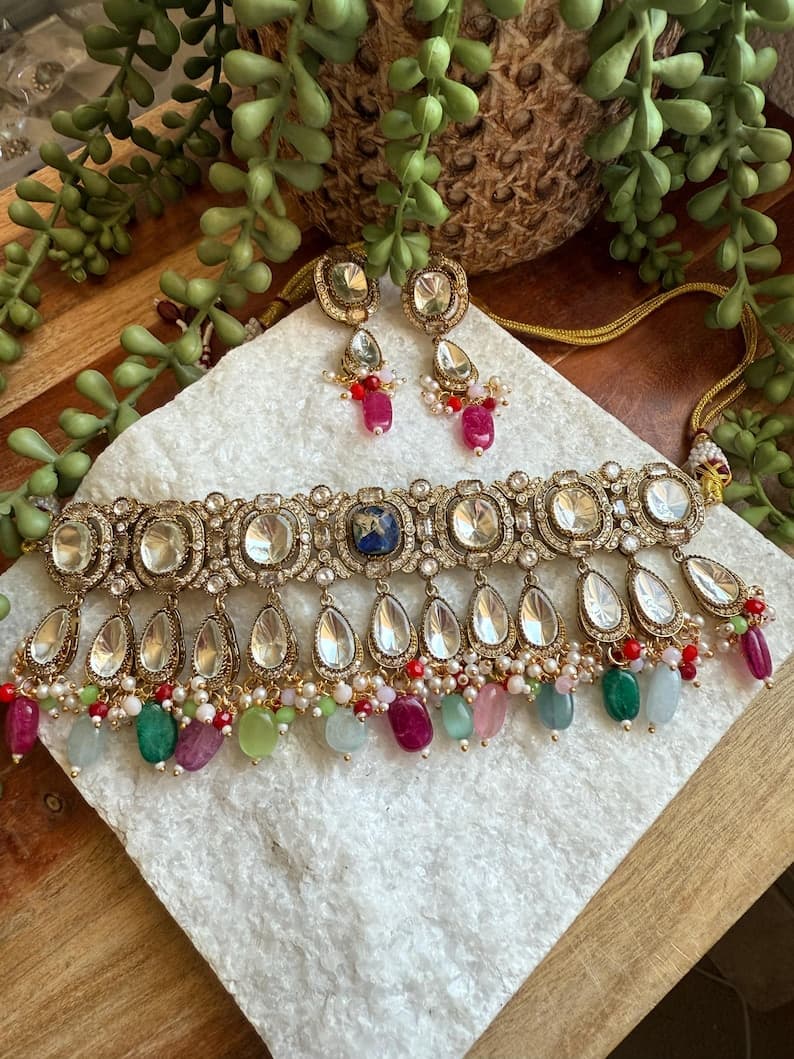 Moissanite Kundan Choker Necklace Set