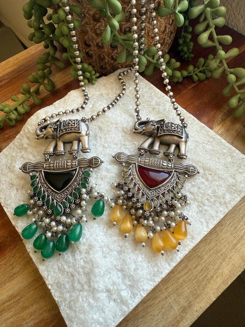 Oxidized Elephant Long Necklace - Image 1