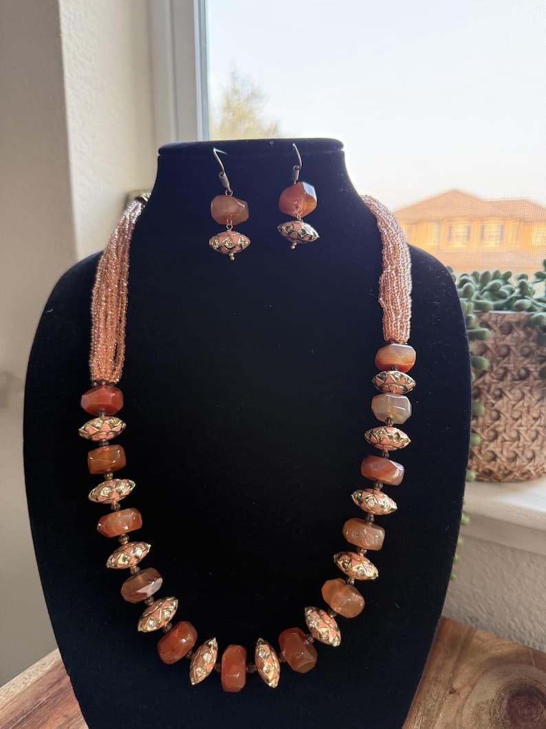 Boho Beaded Necklace & Earring Set - Image 1