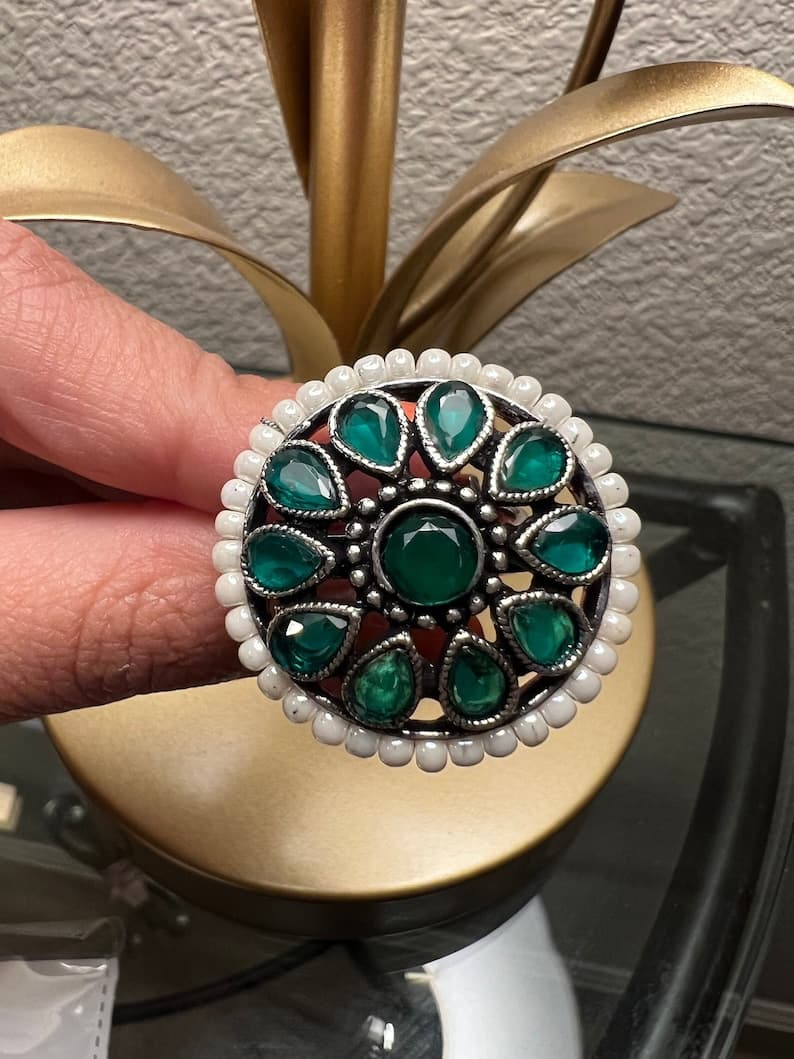 Premium Silver Ring with Pearls and Monalisa Stones - Image 1