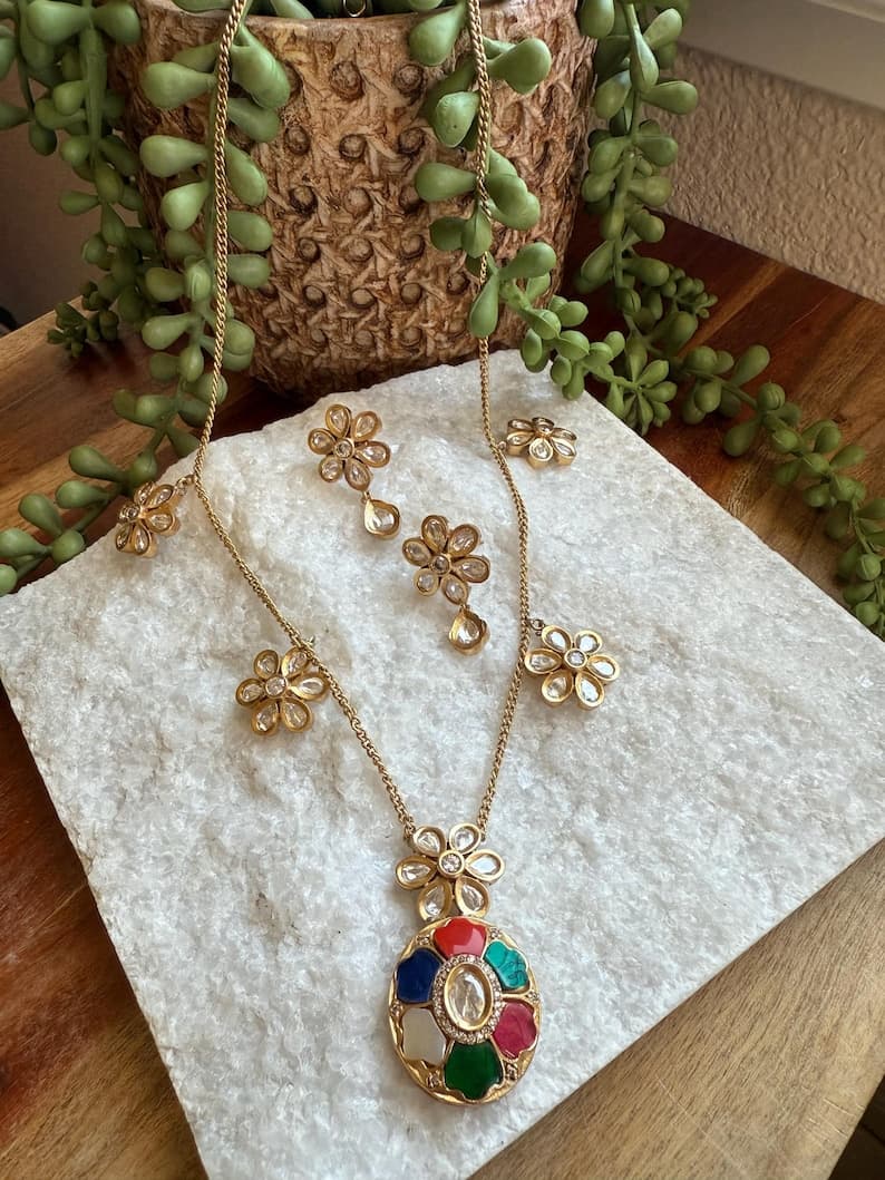 Moissanite Flower Pendant Necklace & Earrings - Image 1