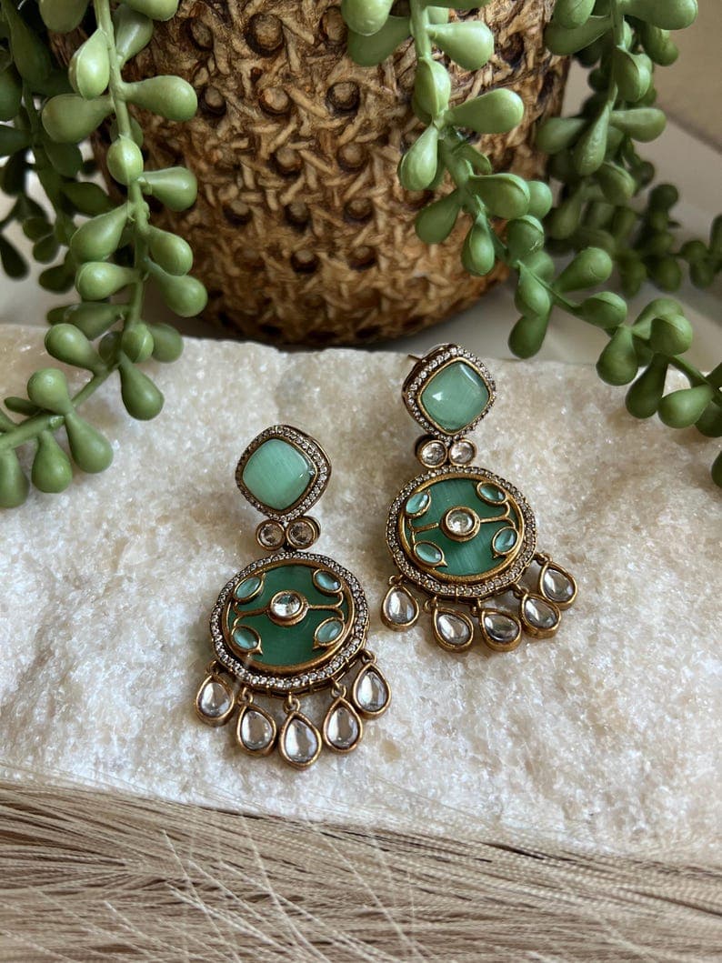 Inlay Earrings with Semi-Precious Stones - Image 1