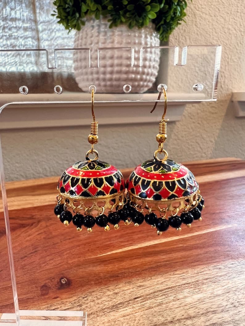 Trendy Enamel Jhumka Earrings - Image 1