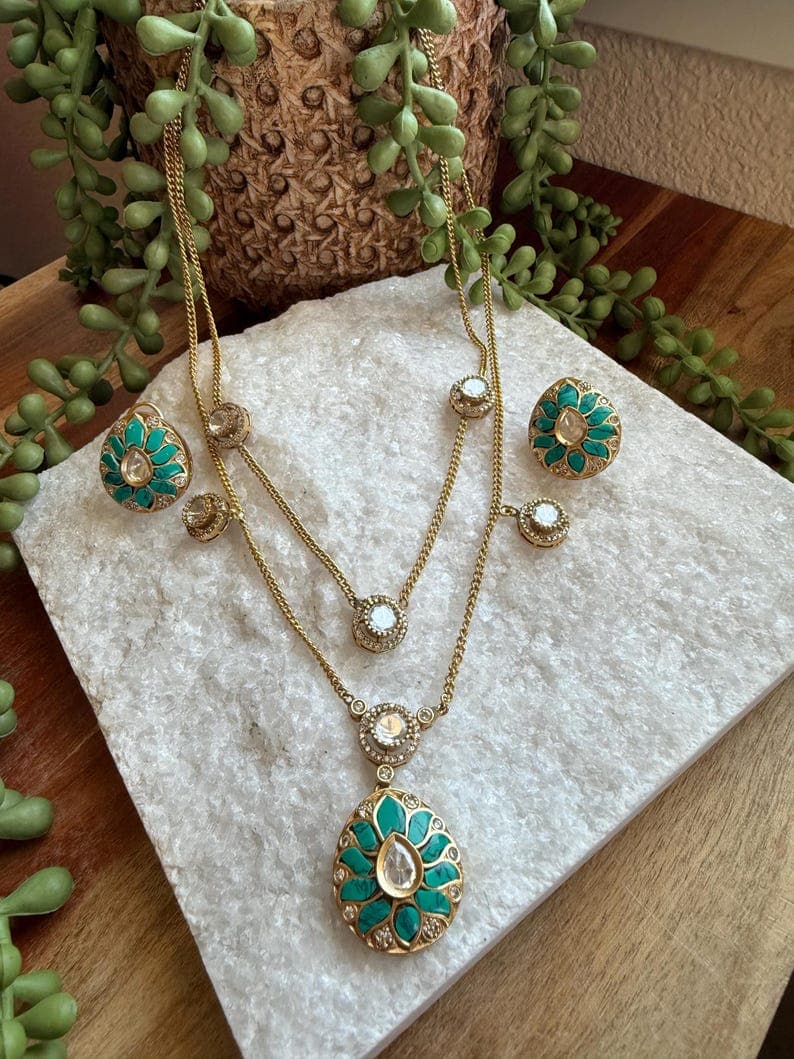 Moissanite Pendant Necklace & Earrings - Image 1