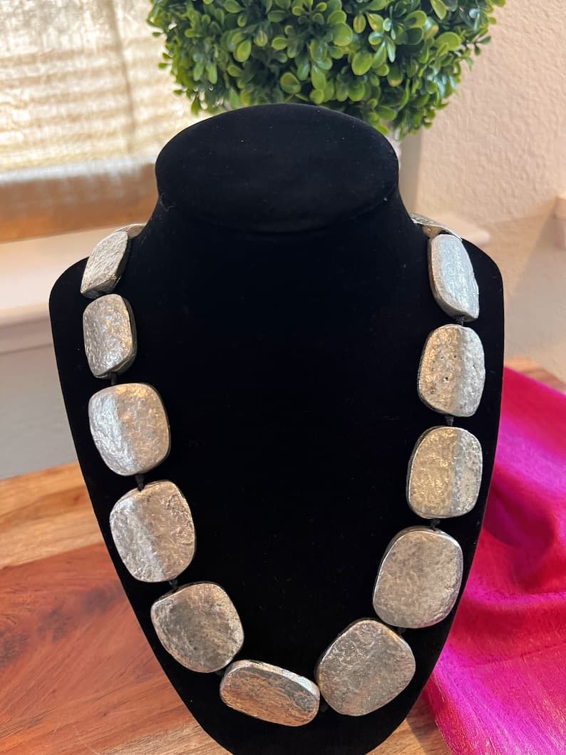 Tibetan Brass Embossed Long Necklace - Image 1