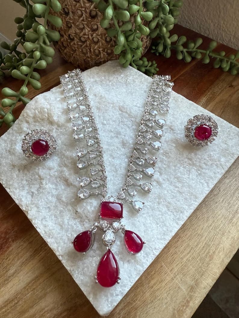 CZ Stone Choker Necklace Set - Image 1