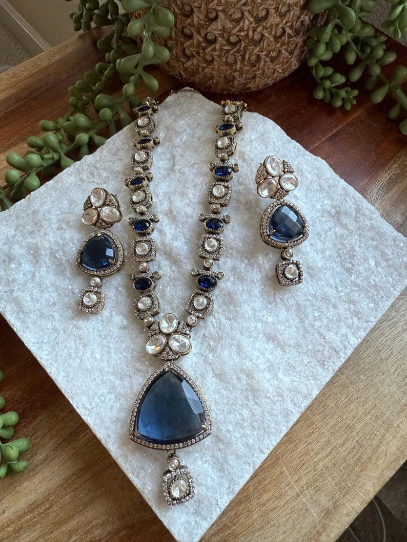 Regal Doublet & Moissanite Statement Necklace Set - Image 1