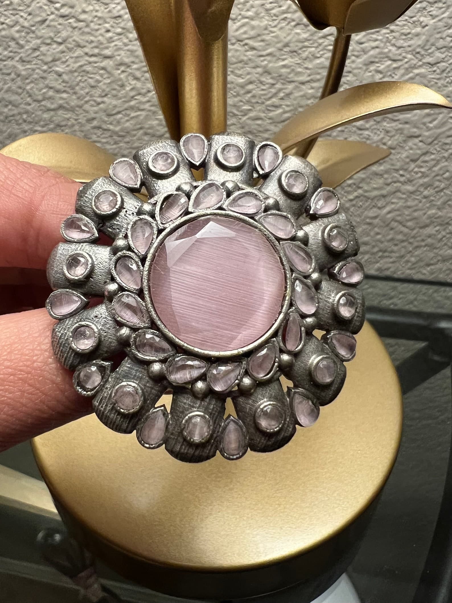 Elegant Adjustable Jumbo Silver Ring with Monalisa Stones thumbnail 4