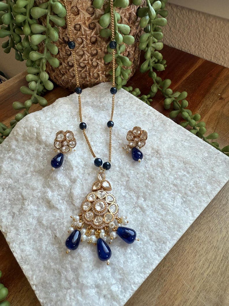 Moissanite Flower Pendant Necklace & Earrings - Image 1