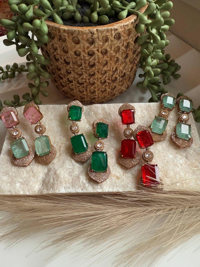 Luxury Doublet Stone Drop Earrings with Micro CZ Accents