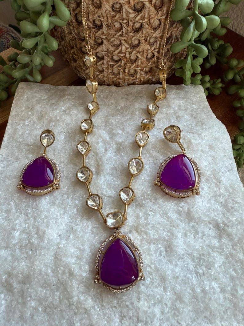 Moissanite & Doublet Teardrop Necklace Set - Image 1