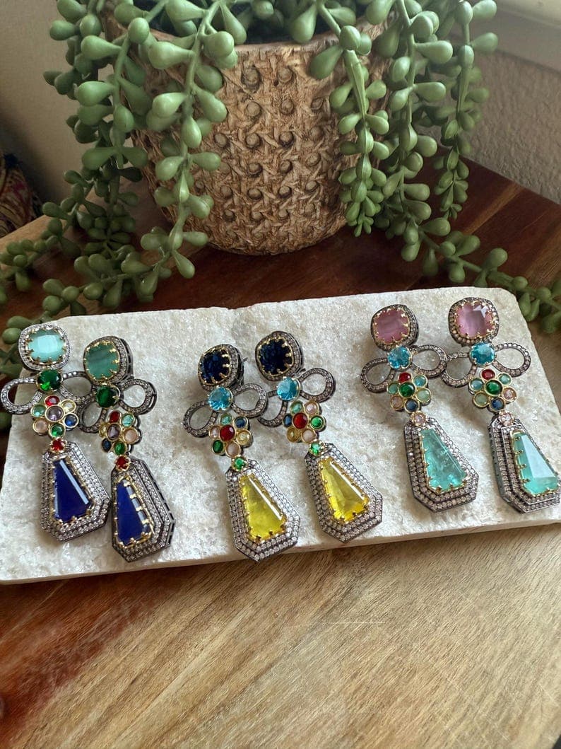 Statement Multicolor Dangle Earrings - Image 1