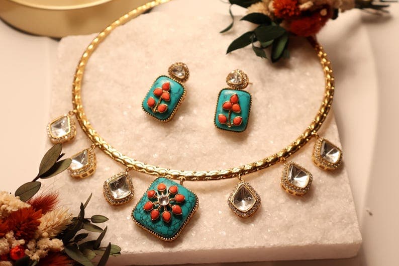 Moissanite and Inlay Hasli Set with Earrings - Image 1