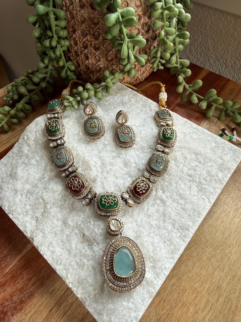 Inlay Doublet Moissanite Necklace Set - Image 1