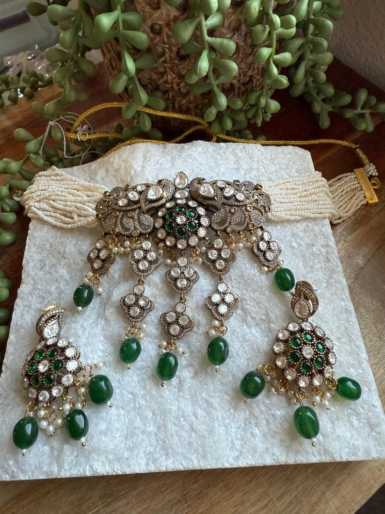 Statement Pearl Choker Necklace Set - Image 1