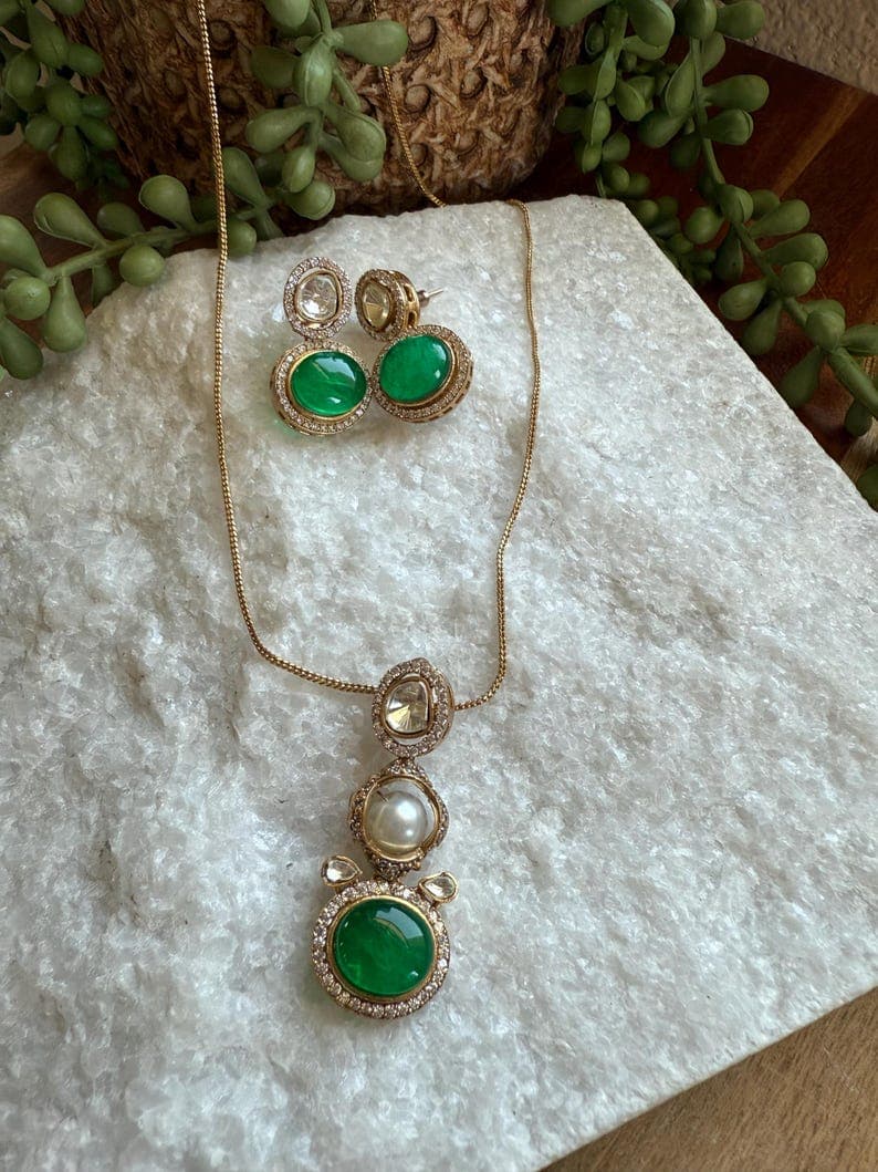 Moissanite Pearl Pendant Set with Doublet Stone - Image 1