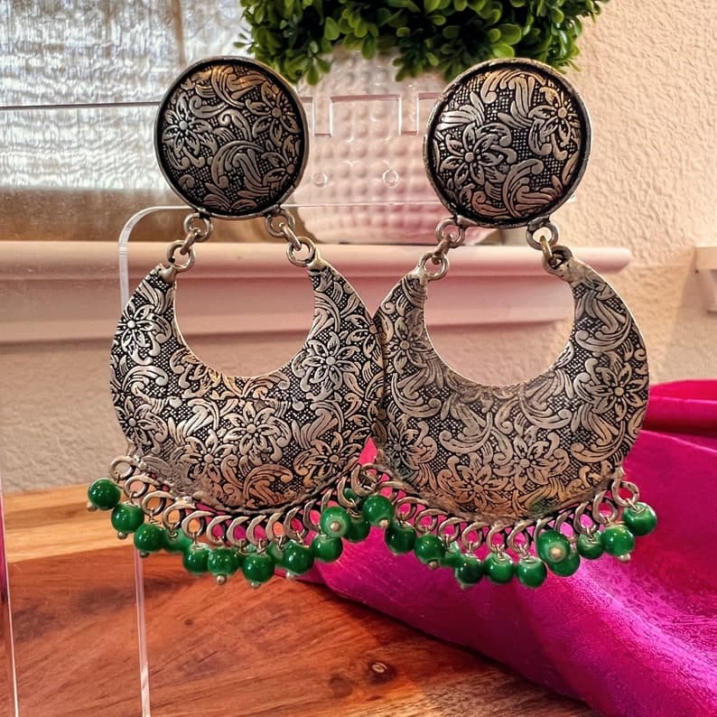 German Silver Chandbali Earrings