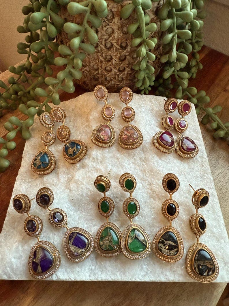 Marble Doublet & Moissanite Earrings - Image 1