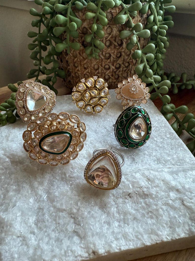 Moissanite Polki Adjustable Ring