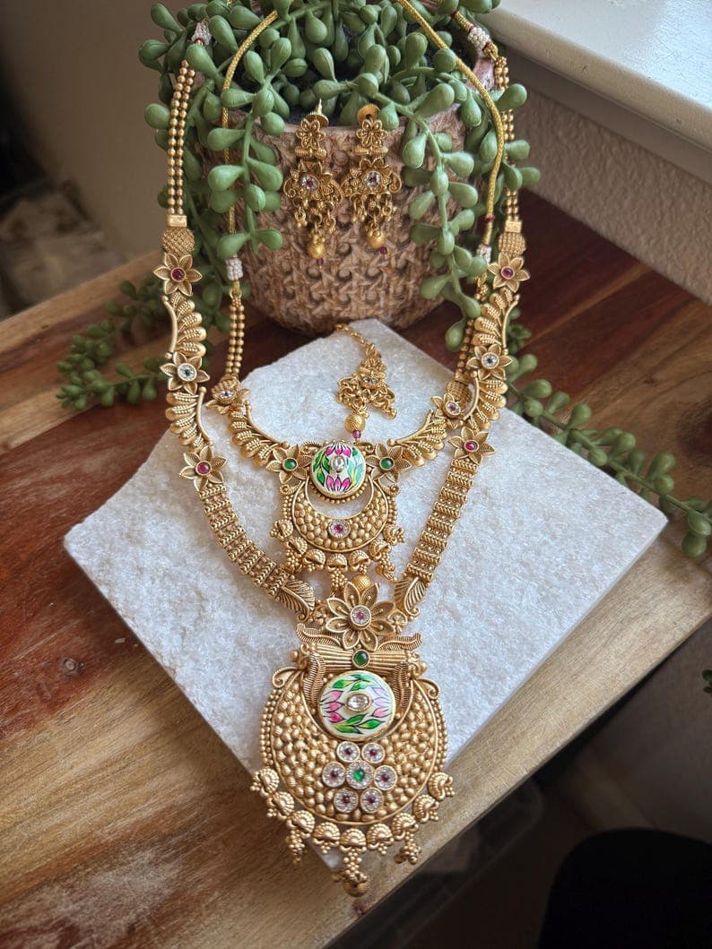 Meenakari Lotus Bridal Jewelry Set