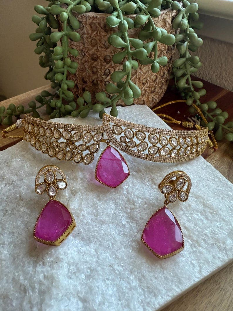 Moissanite Doublet Choker Necklace & Earrings - Image 1