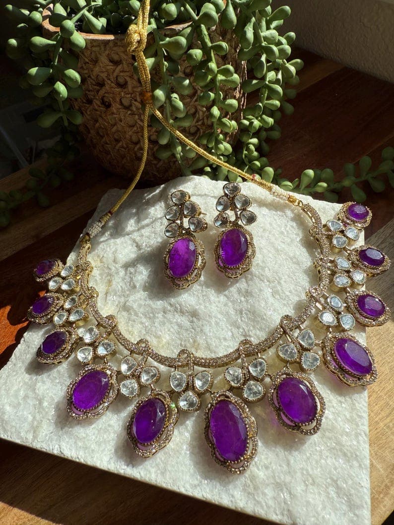 Moissanite Kundan Bridal Necklace Set
