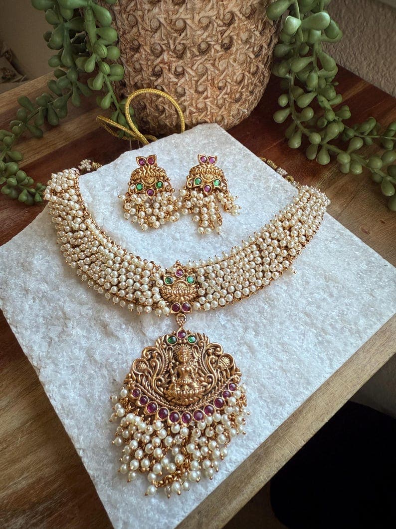 South Indian Lakshmi Necklace Set - Image 1